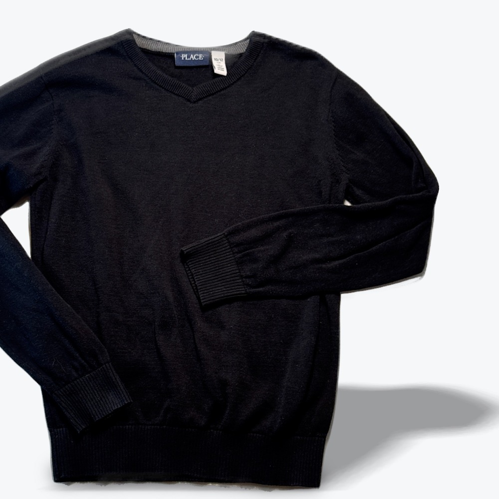 The Childrens Place Boys Sweater Black V-Neck Cotton Size 10/12
